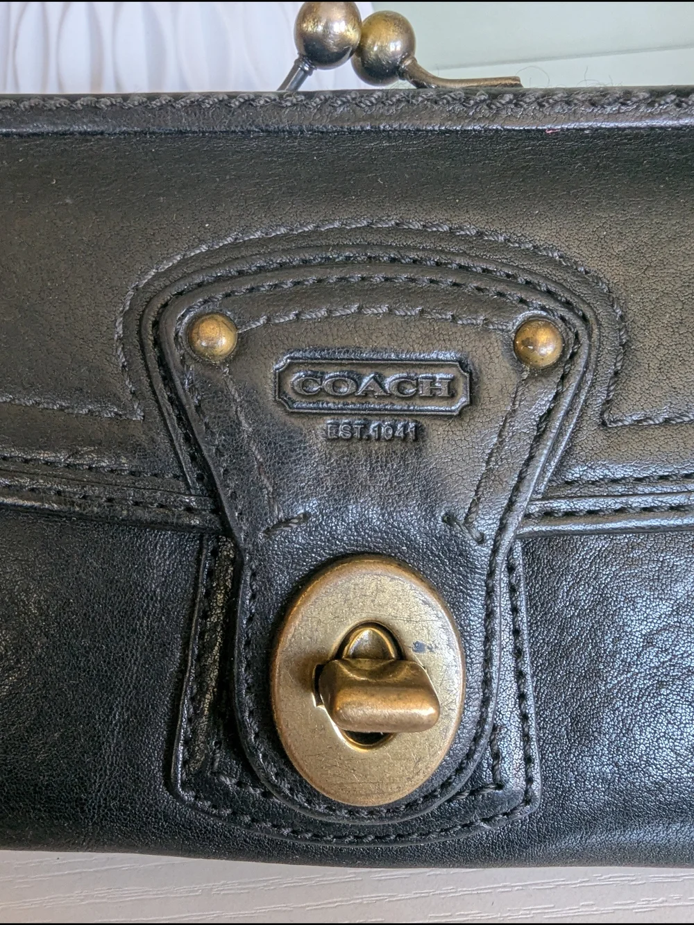 Coach Black Leather Wallet with Brass Turnlock